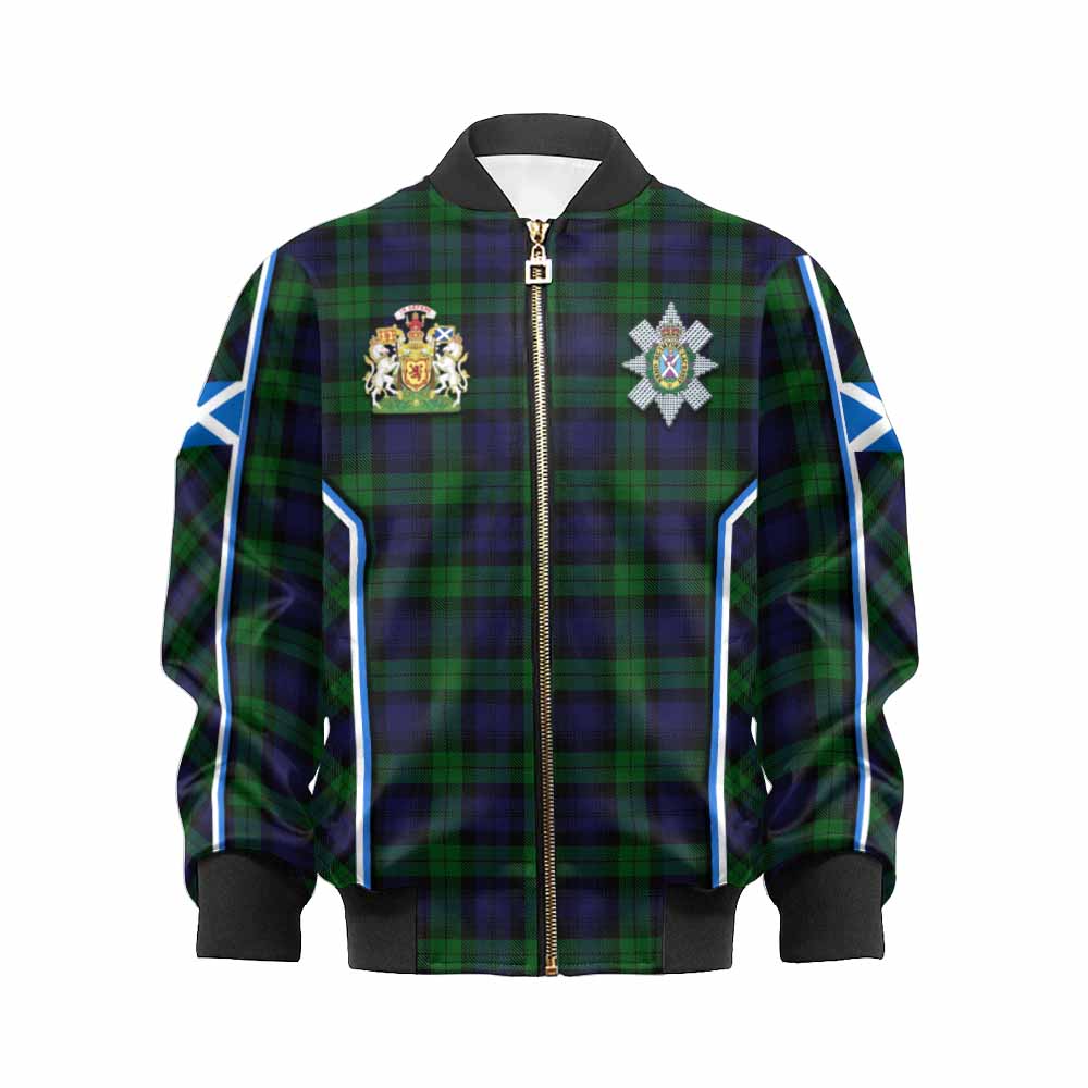 Black Watch Tartan Crest Kid Bomber Jacket Scotland Coat of Arm Flag Style - Tartan Vibes Clothing