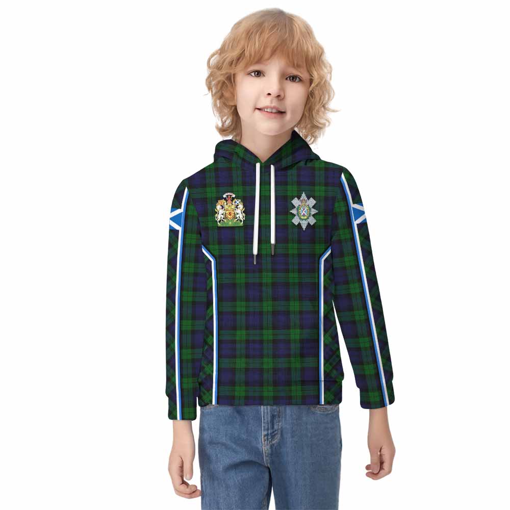 Black Watch Tartan Crest Kid Hoodie Scotland Coat of Arm Flag Style - Tartan Vibes Clothing