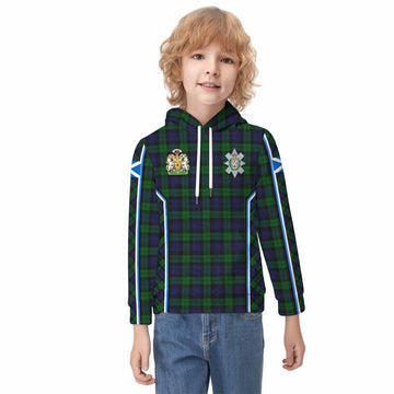 Black Watch Tartan Crest Kid Hoodie Scotland Coat of Arm Flag Style