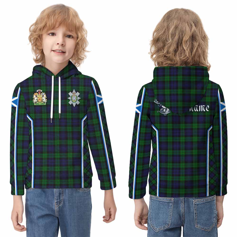 Black Watch Tartan Crest Kid Hoodie Scotland Coat of Arm Flag Style - Tartan Vibes Clothing
