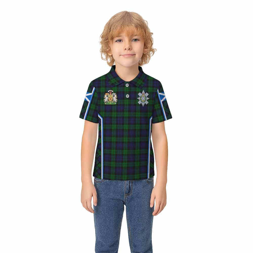 Black Watch Tartan Crest Kid Polo Shirt Scotland Coat of Arm Flag Style - Tartan Vibes Clothing