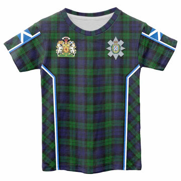 Black Watch Tartan Crest Kid T-shirt Scotland Coat of Arm Flag Style - Tartan Vibes Clothing