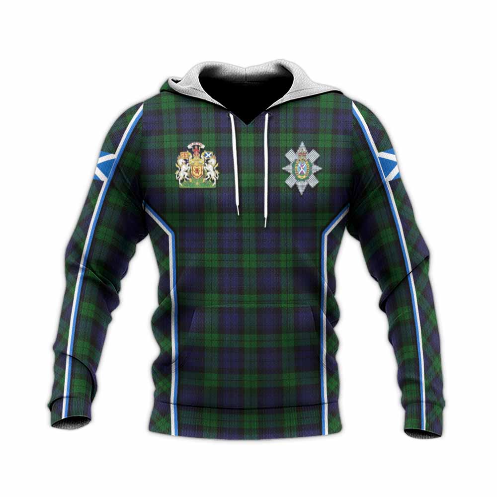 Black Watch Tartan Crest Knitted Hoodie Scotland Coat of Arm Flag Style - Tartan Vibes Clothing