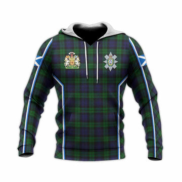 Black Watch Tartan Crest Knitted Hoodie Scotland Coat of Arm Flag Style