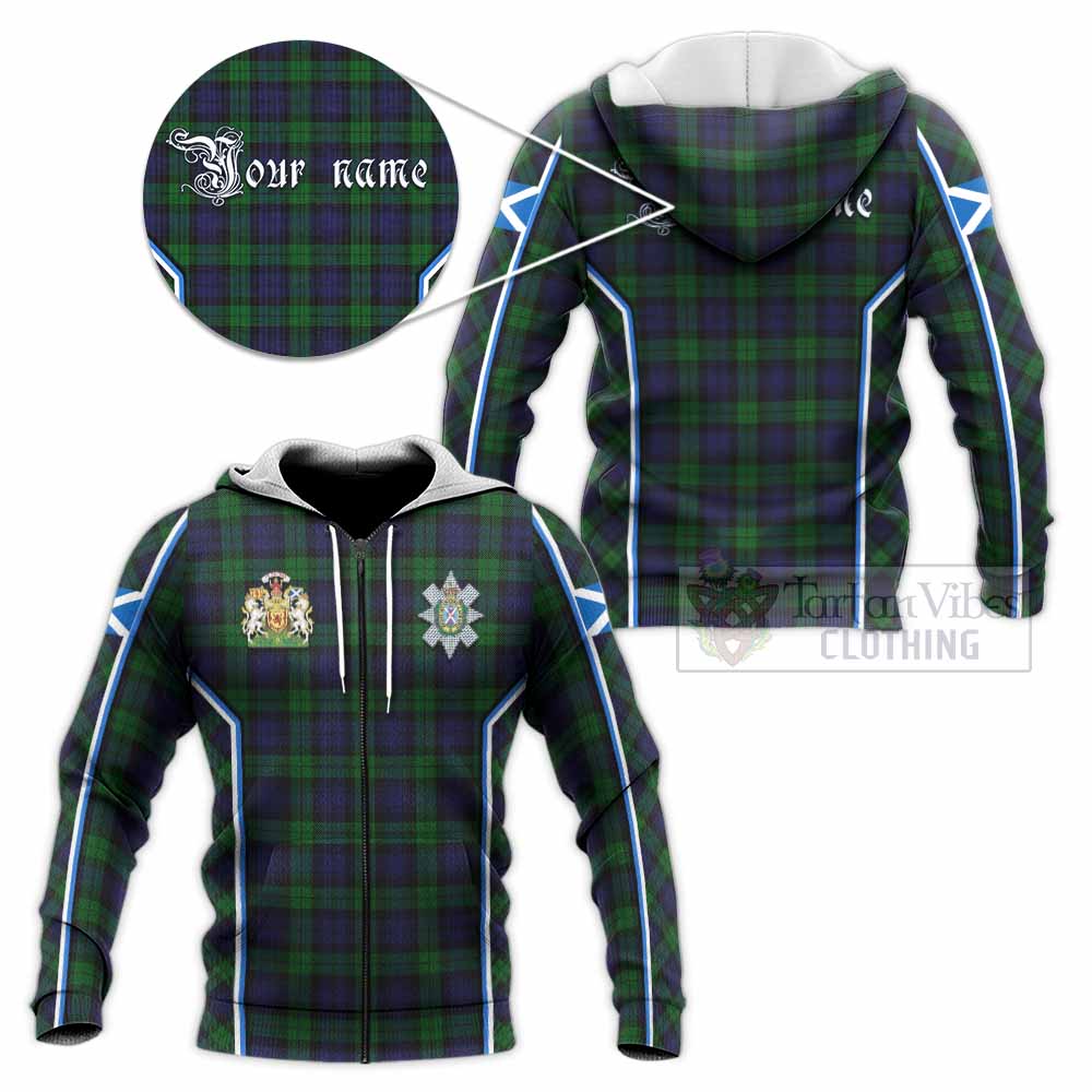 Black Watch Tartan Crest Knitted Hoodie Scotland Coat of Arm Flag Style - Tartan Vibes Clothing