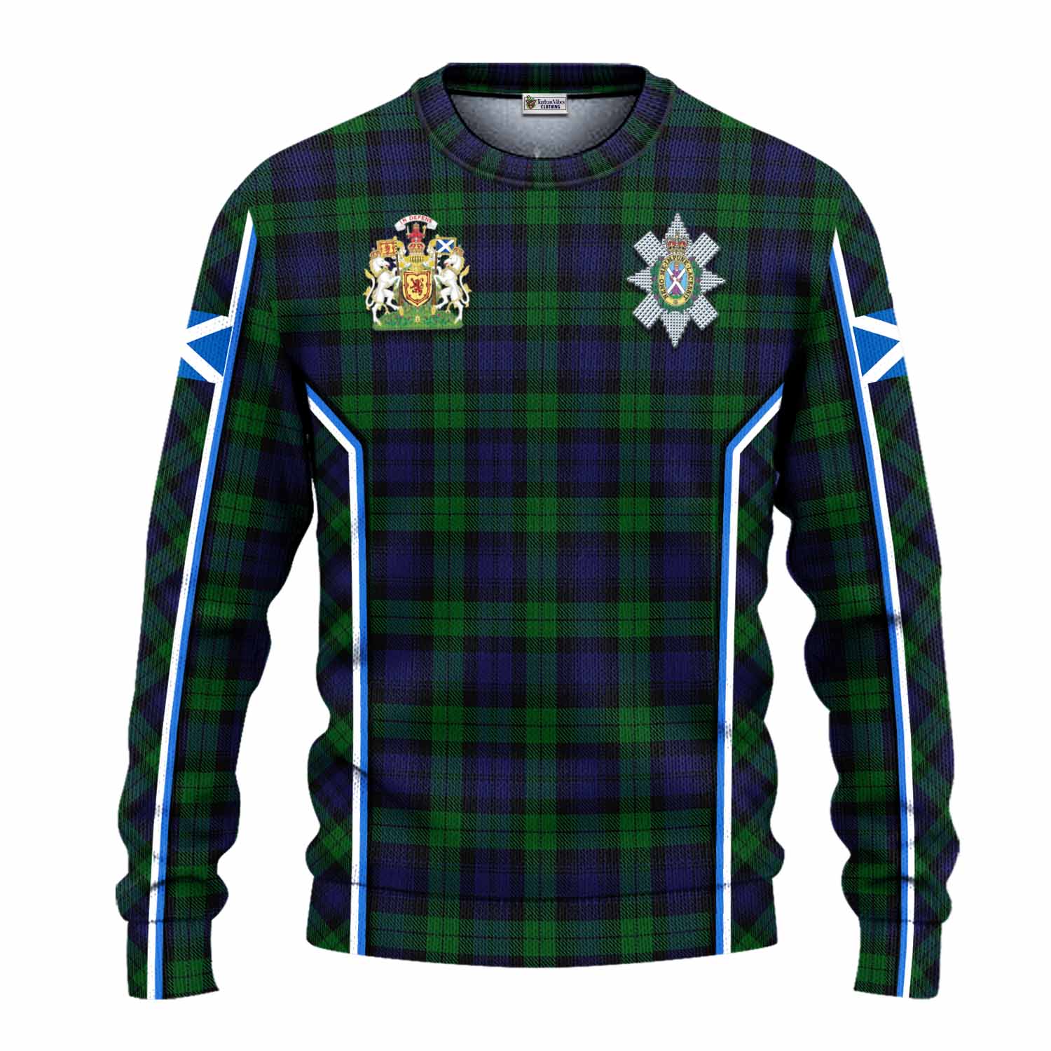 Black Watch Tartan Crest Knitted Sweater Scotland Coat of Arm Flag Style - Tartan Vibes Clothing