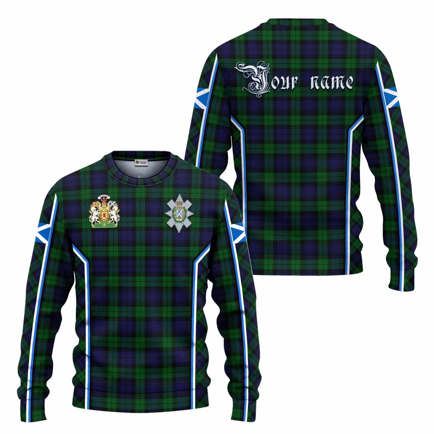 Black Watch Tartan Crest Knitted Sweater Scotland Coat of Arm Flag Style - Tartan Vibes Clothing