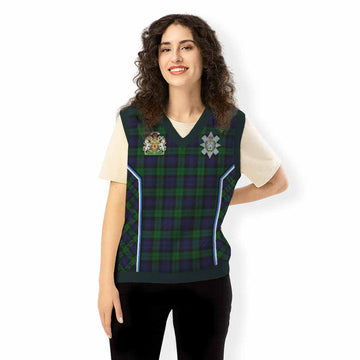 Black Watch Tartan Crest Knitted V-Neck Vest Scotland Coat of Arm Flag Style - Tartan Vibes Clothing