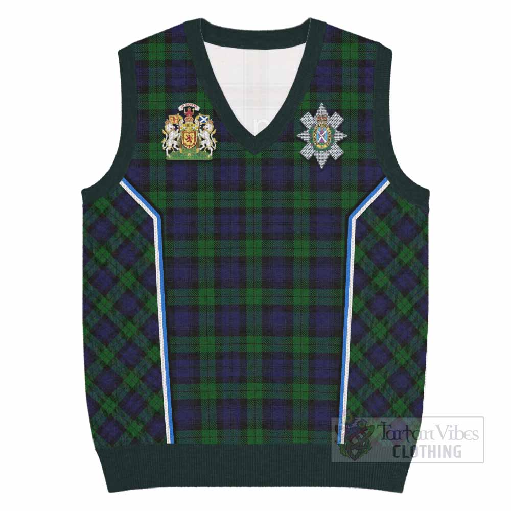 Black Watch Tartan Crest Knitted V-Neck Vest Scotland Coat of Arm Flag Style - Tartan Vibes Clothing