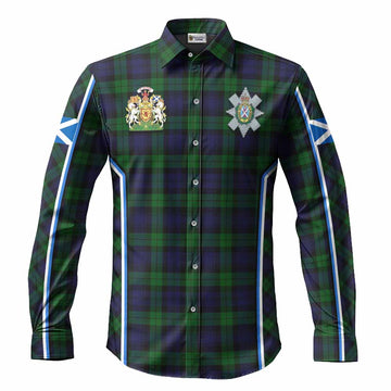 Black Watch Tartan Crest Long Sleeve Button Shirts Scotland Coat of Arm Flag Style