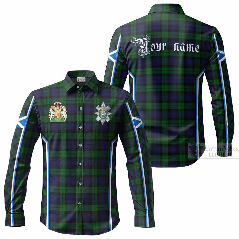Black Watch Tartan Crest Long Sleeve Button Shirts Scotland Coat of Arm Flag Style - Tartan Vibes Clothing