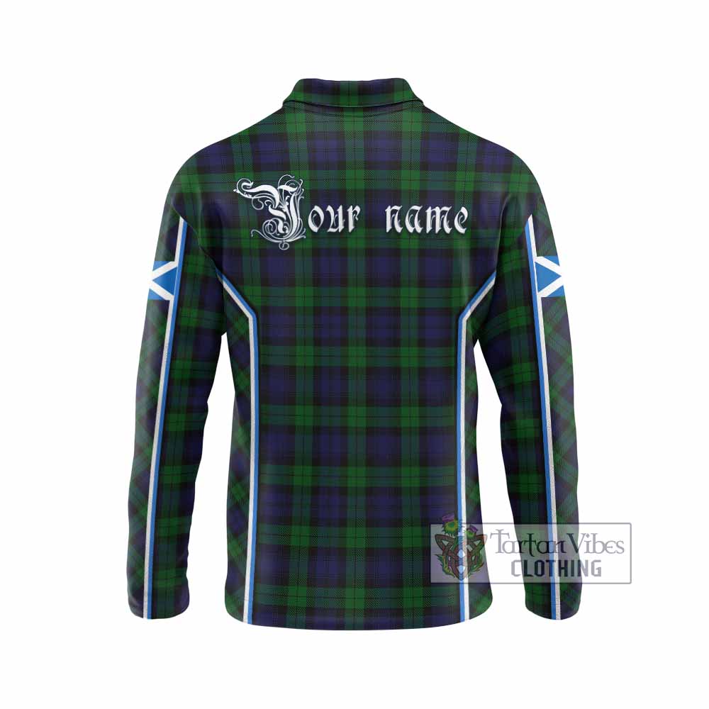 Black Watch Tartan Crest Long Sleeve Polo Shirt Scotland Coat of Arm Flag Style - Tartan Vibes Clothing