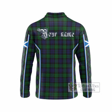 Black Watch Tartan Crest Long Sleeve Polo Shirt Scotland Coat of Arm Flag Style