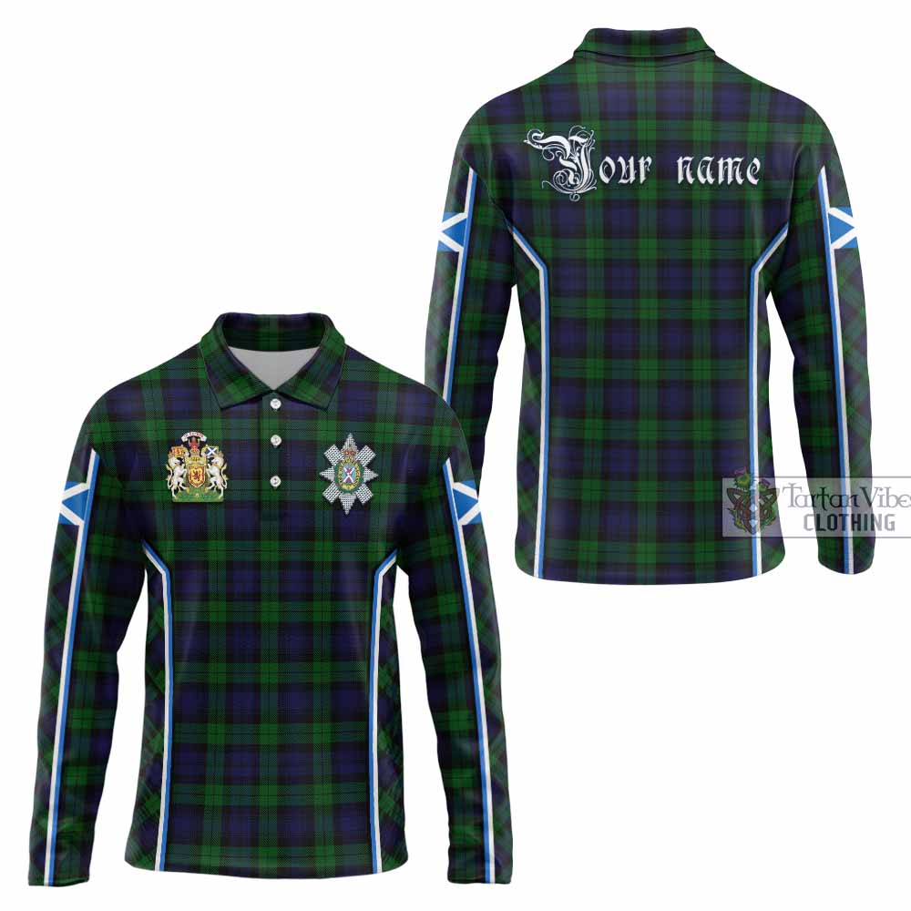 Black Watch Tartan Crest Long Sleeve Polo Shirt Scotland Coat of Arm Flag Style - Tartan Vibes Clothing