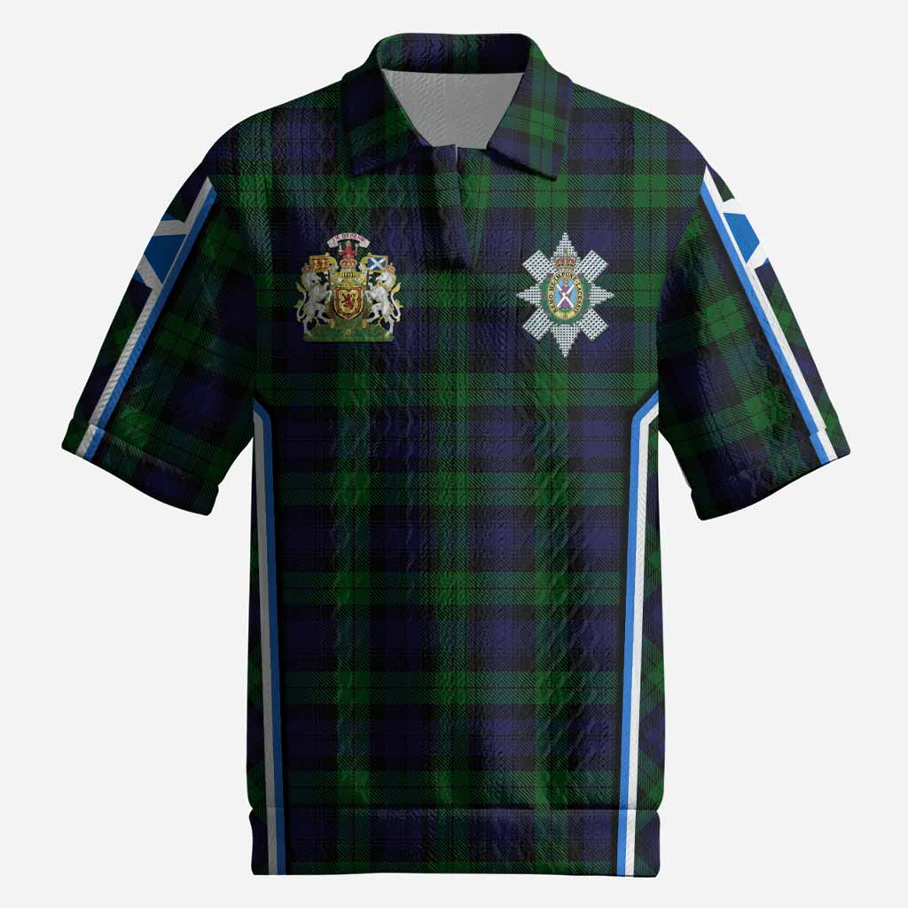 Black Watch Tartan Crest Men’s Polo Sweater Top Scotland Coat of Arm Flag Style