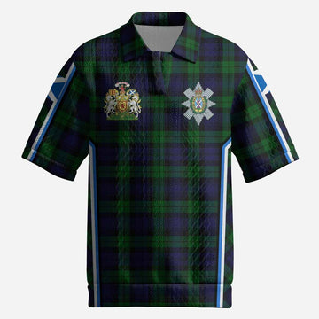 Black Watch Tartan Crest Men’s Polo Sweater Top Scotland Coat of Arm Flag Style