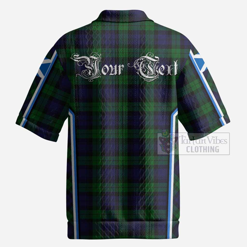Black Watch Tartan Crest Men’s Polo Sweater Top Scotland Coat of Arm Flag Style