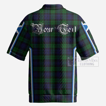 Black Watch Tartan Crest Men’s Polo Sweater Top Scotland Coat of Arm Flag Style