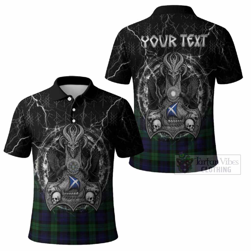 Black Watch Tartan Crest Polo Shirt Celtic Odin's Raven Legacy