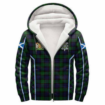 Black Watch Tartan Crest Sherpa Hoodie Scotland Coat of Arm Flag Style