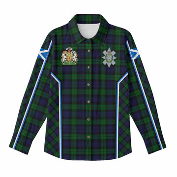 Black Watch Tartan Crest Women Casual Shirt Scotland Coat of Arm Flag Style