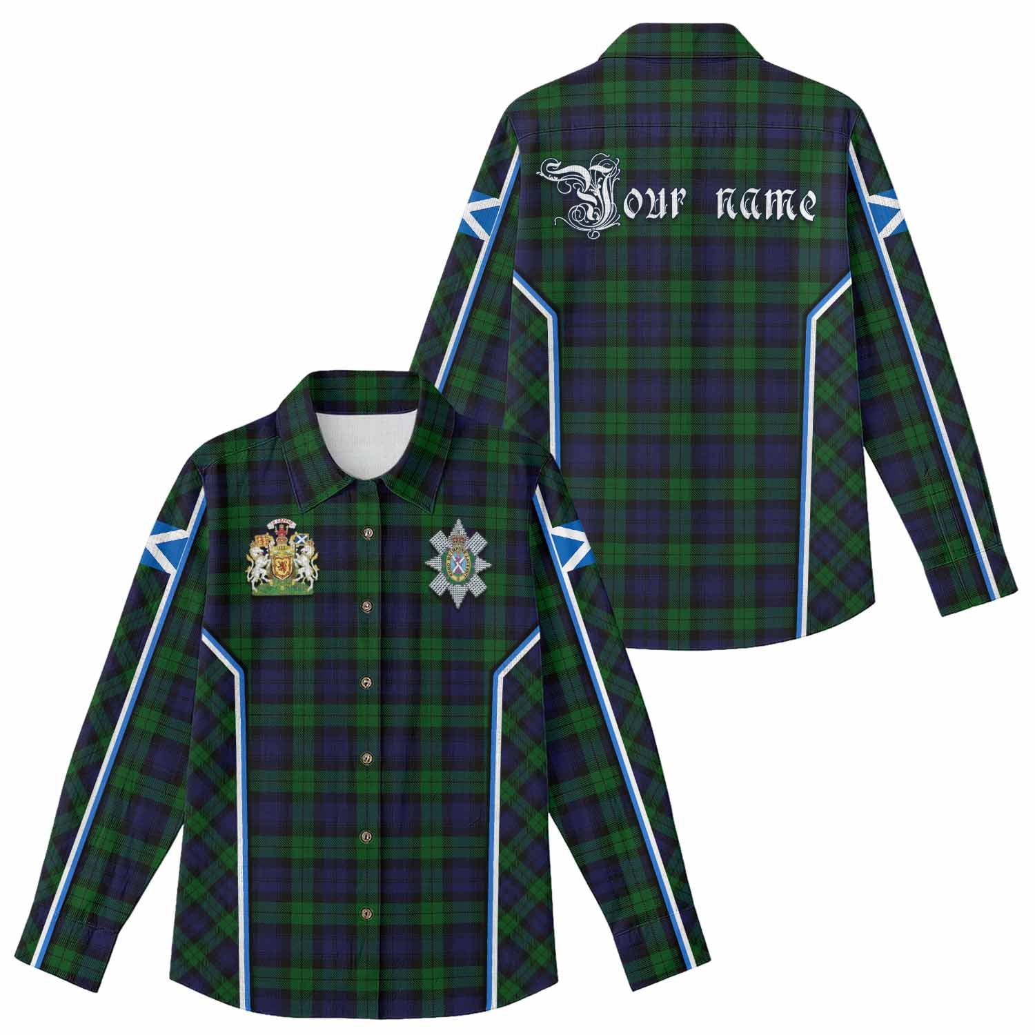 Black Watch Tartan Crest Women Casual Shirt Scotland Coat of Arm Flag Style - Tartan Vibes Clothing