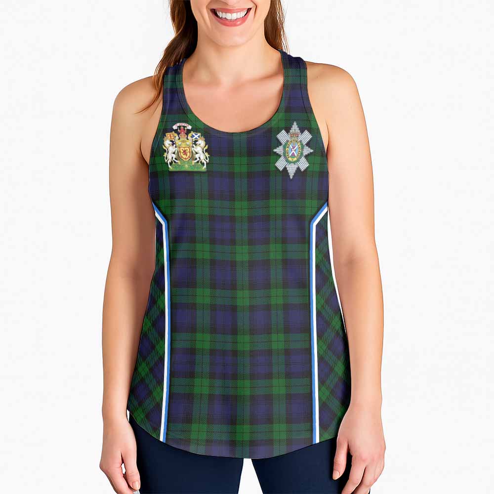 Black Watch Tartan Crest Women Racerback Tanks Scotland Coat of Arm Flag Style - Tartan Vibes Clothing