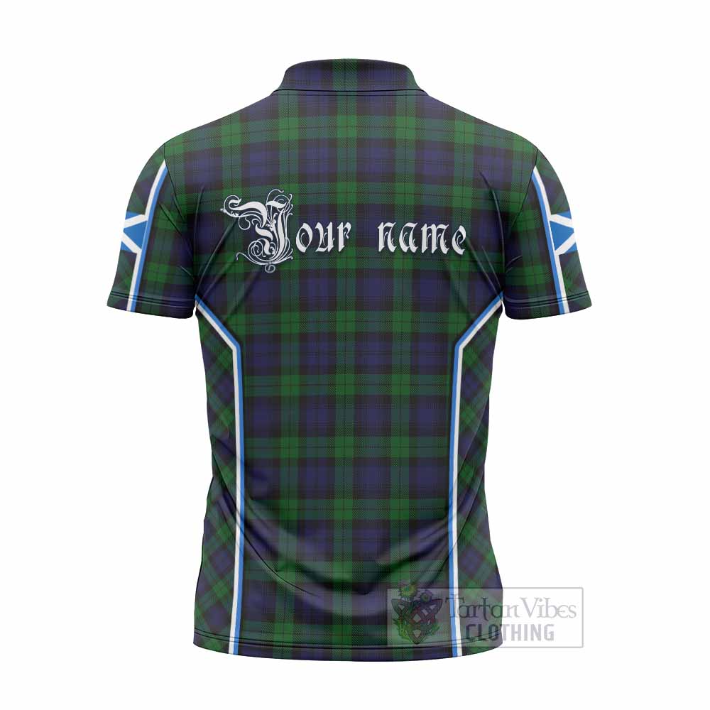 Black Watch Tartan Crest Zipper Polo Shirt Scotland Coat of Arm Flag Style - Tartan Vibes Clothing