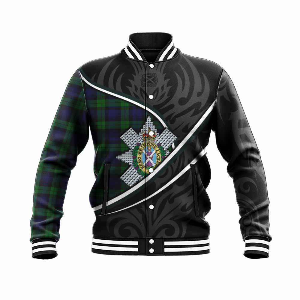 Black Watch Tartan Family Crest Baseball Jacket Celtic Scottish Thistle Floral - Tartan Vibes Clothing