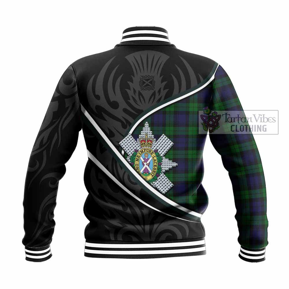 Black Watch Tartan Family Crest Baseball Jacket Celtic Scottish Thistle Floral - Tartan Vibes Clothing