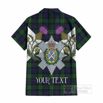 Black Watch Tartan Family Crest Cotton Hawaiian Shirt Scottish Burns Night Thistle Floral