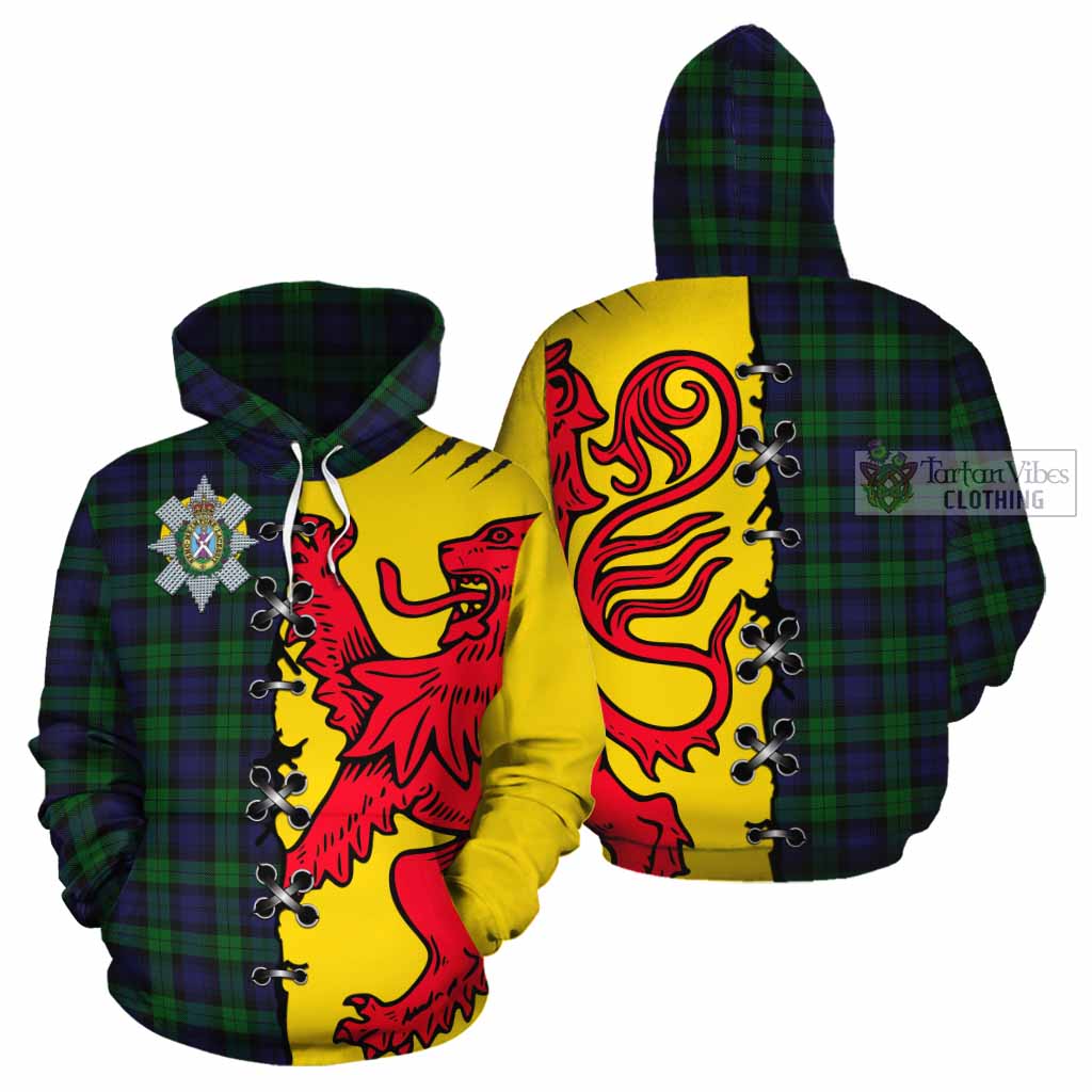 Black Watch Tartan Family Crest Cotton Hoodie Lion Rampant Honor - Tartan Vibes Clothing