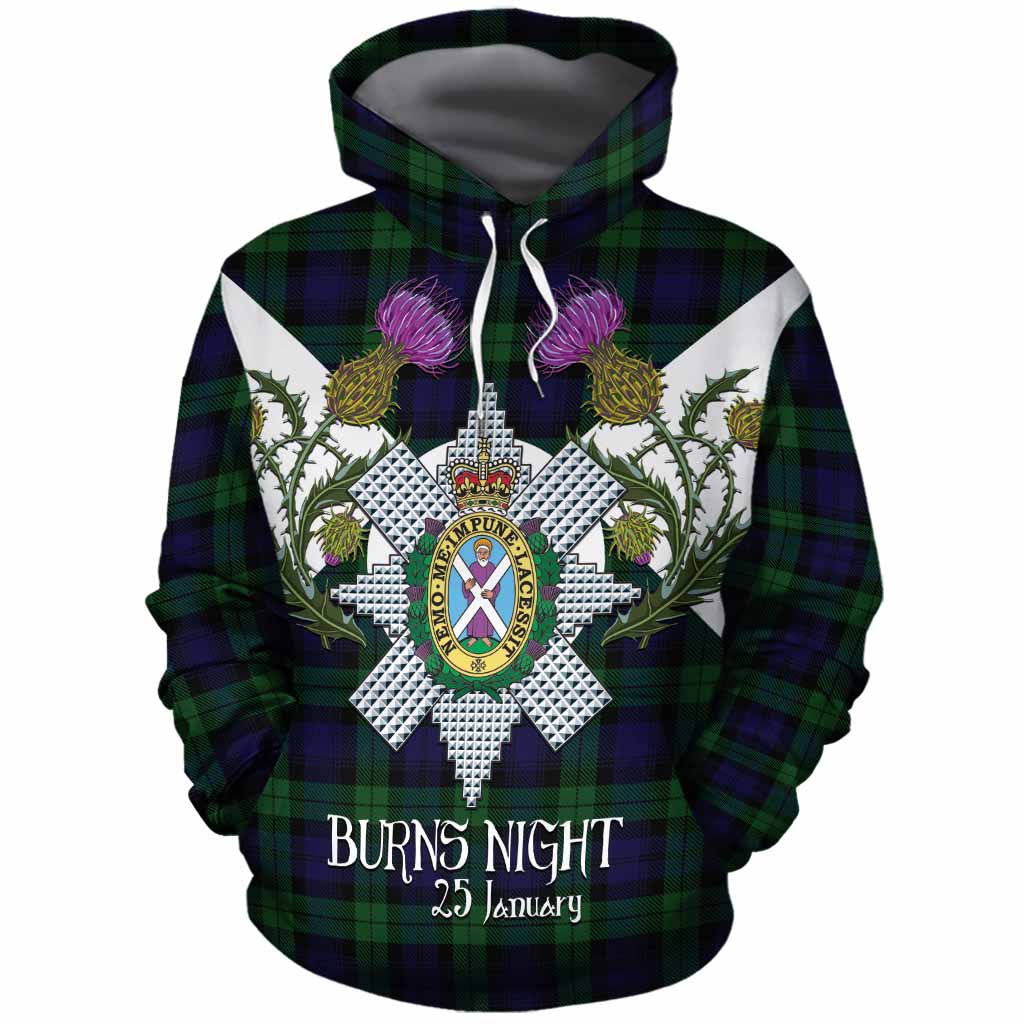 Black Watch Tartan Family Crest Cotton Hoodie Scottish Burns Night Thistle Floral
