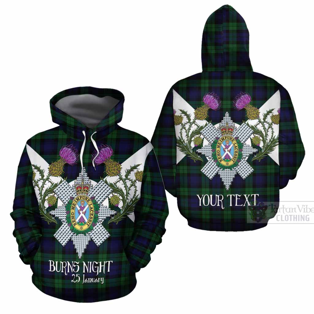 Black Watch Tartan Family Crest Cotton Hoodie Scottish Burns Night Thistle Floral