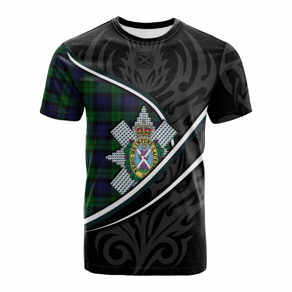 Black Watch Tartan Family Crest Cotton T-shirt Celtic Scottish Thistle Floral - Tartan Vibes Clothing