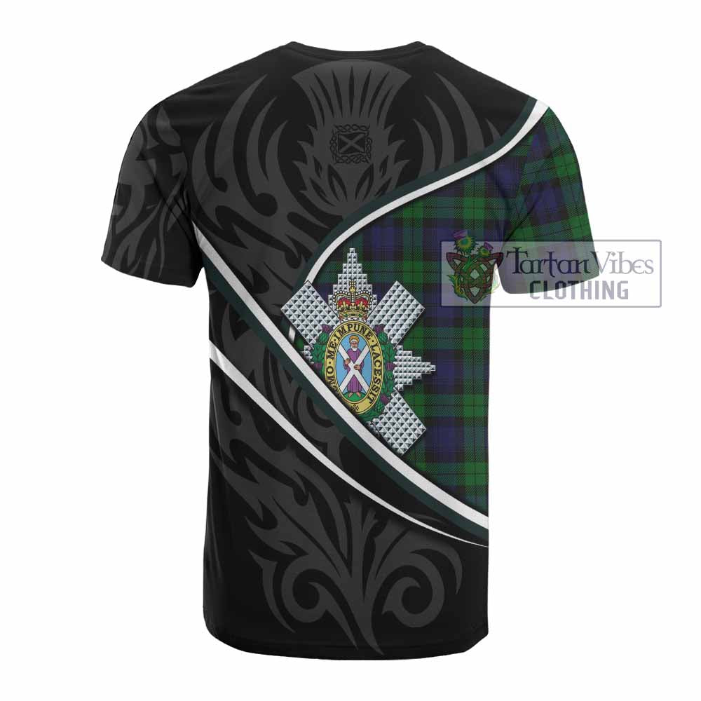 Black Watch Tartan Family Crest Cotton T-shirt Celtic Scottish Thistle Floral - Tartan Vibes Clothing