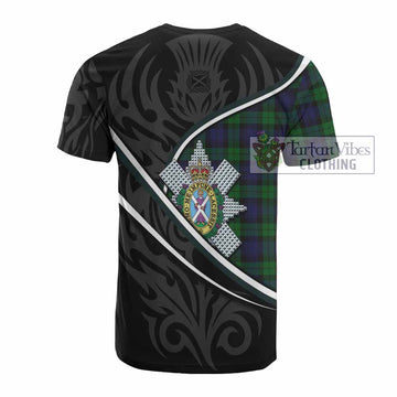 Black Watch Tartan Family Crest Cotton T-shirt Celtic Scottish Thistle Floral - Tartan Vibes Clothing