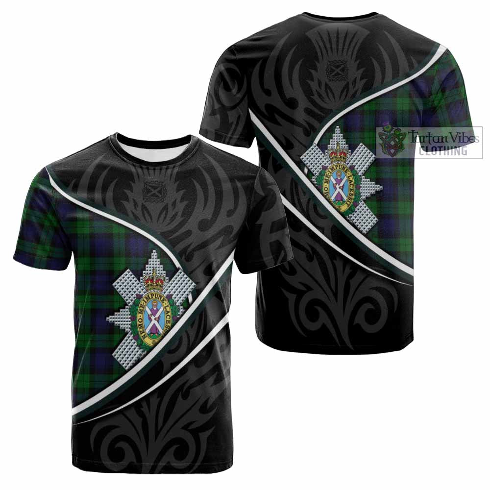 Black Watch Tartan Family Crest Cotton T-shirt Celtic Scottish Thistle Floral - Tartan Vibes Clothing