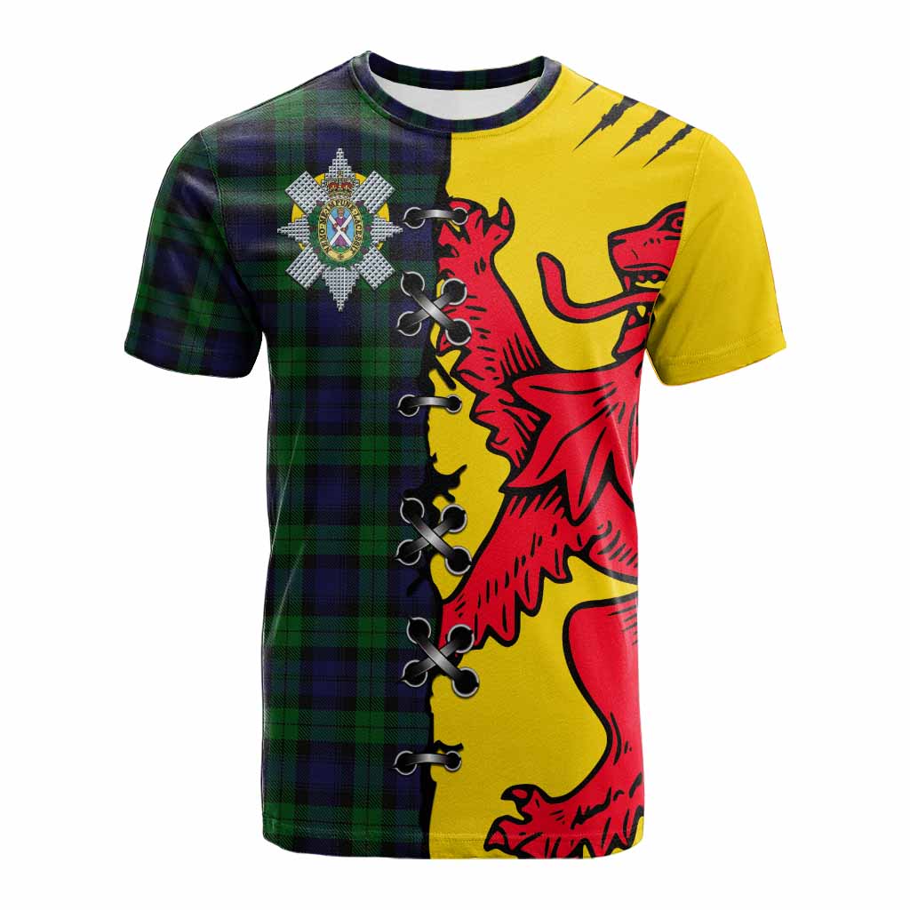 Black Watch Tartan Family Crest Cotton T-shirt Lion Rampant Honor - Tartan Vibes Clothing