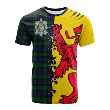 Black Watch Tartan Family Crest Cotton T-shirt Lion Rampant Honor - Tartan Vibes Clothing