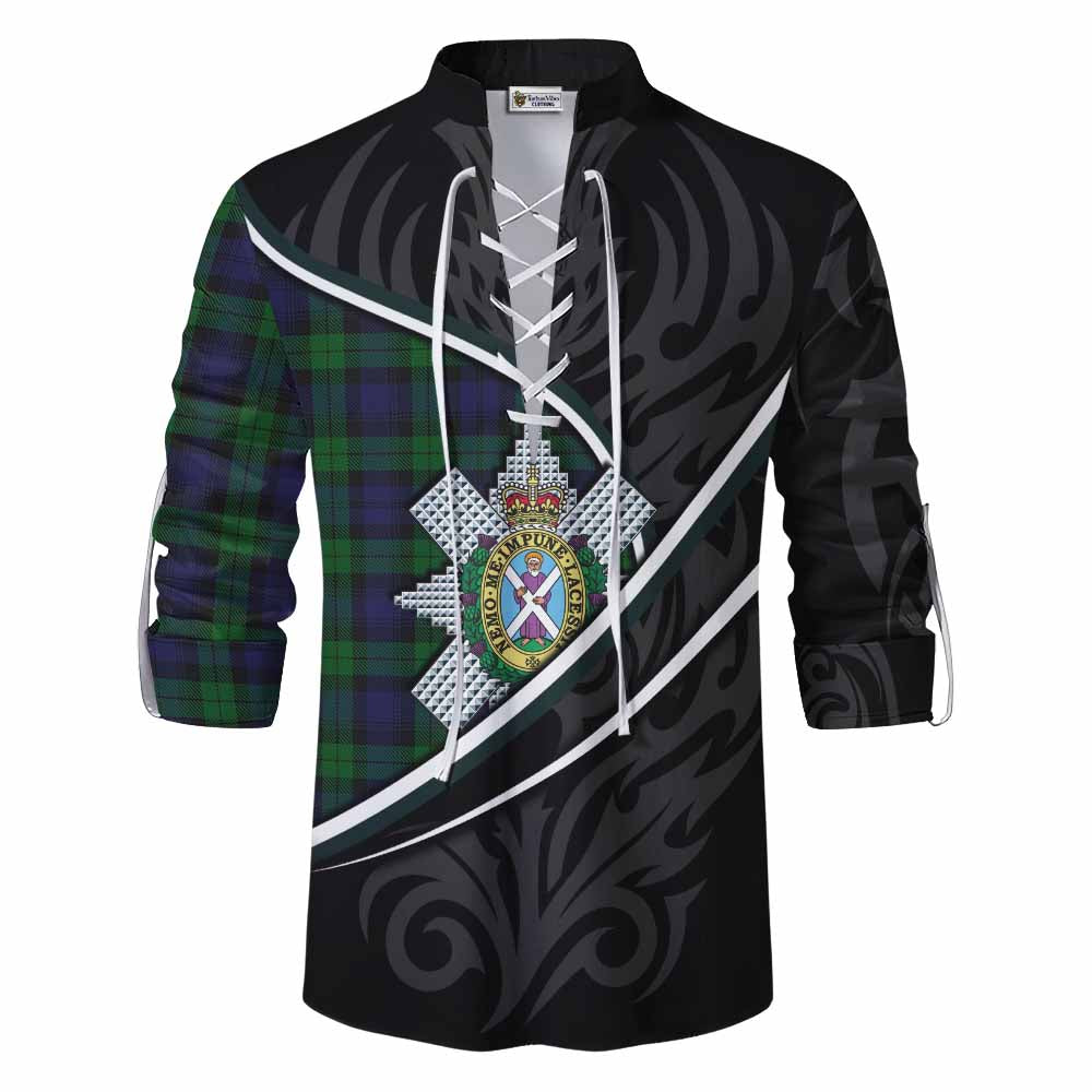 Black Watch Tartan Family Crest Ghillie Kilt Shirt Celtic Scottish Thistle Floral - Tartan Vibes Clothing