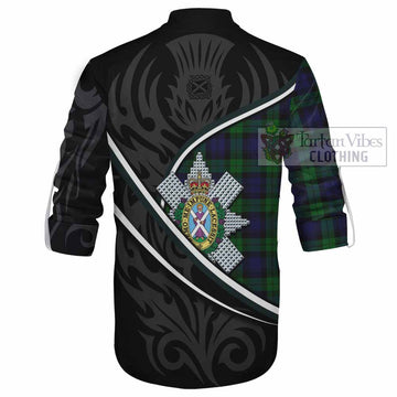 Black Watch Tartan Family Crest Ghillie Kilt Shirt Celtic Scottish Thistle Floral