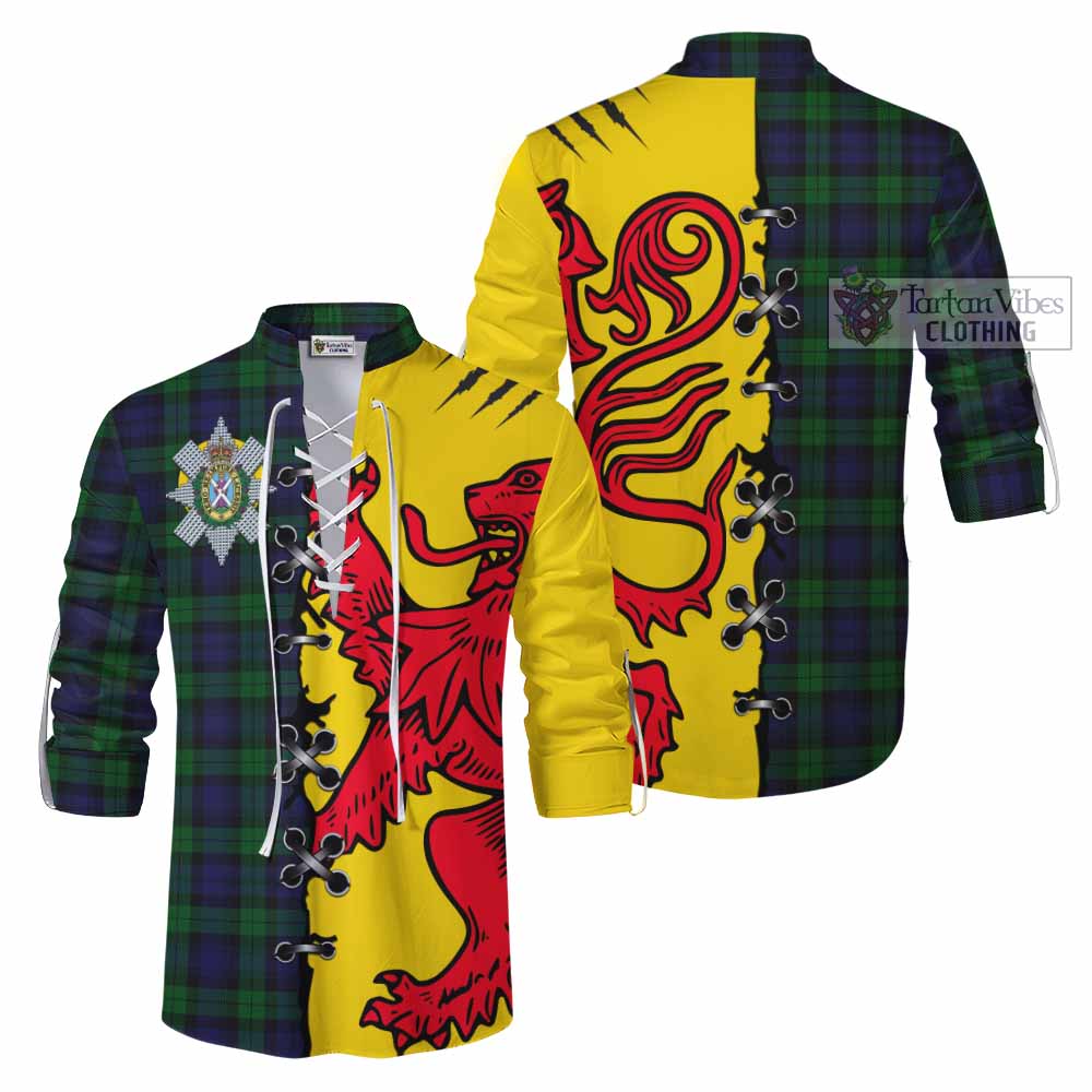 Black Watch Tartan Family Crest Ghillie Kilt Shirt Lion Rampant Honor - Tartan Vibes Clothing