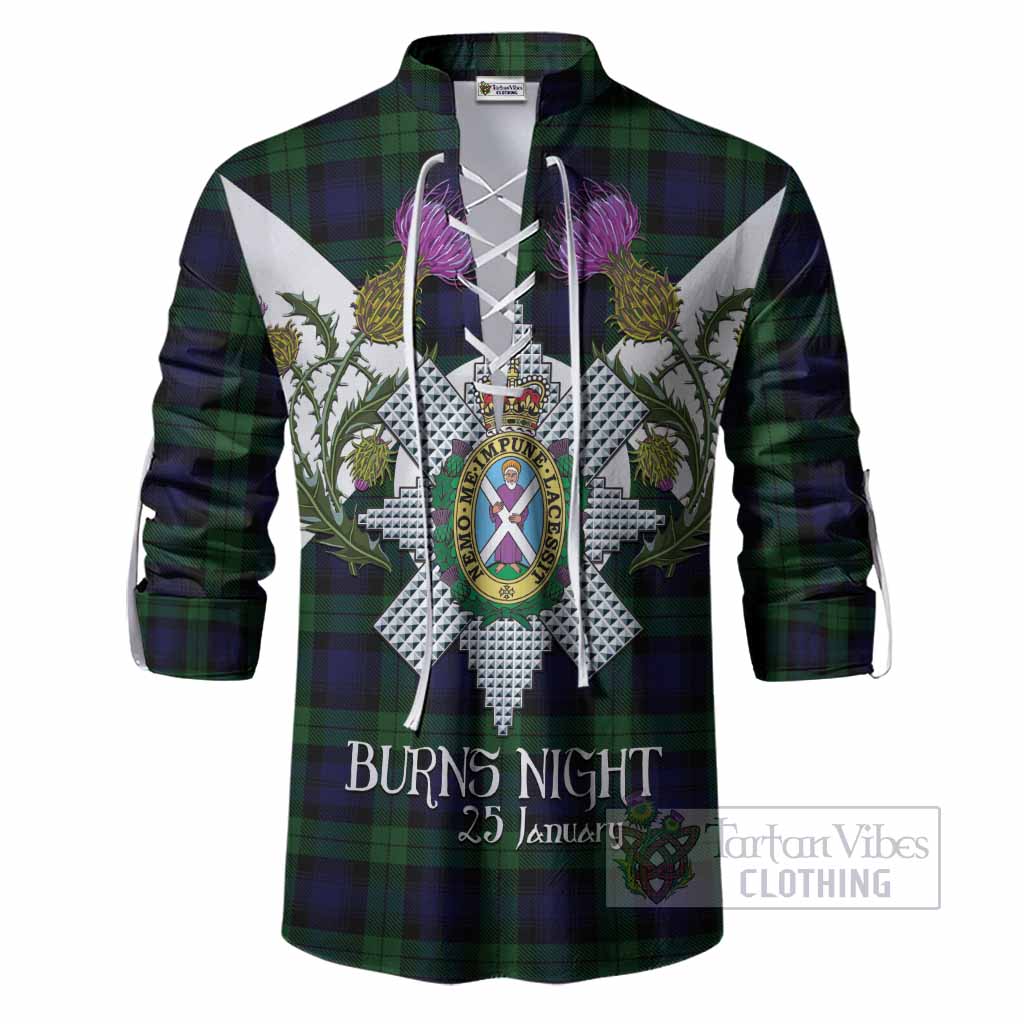Black Watch Tartan Family Crest Ghillie Shirt Scottish Burns Night Thistle Floral