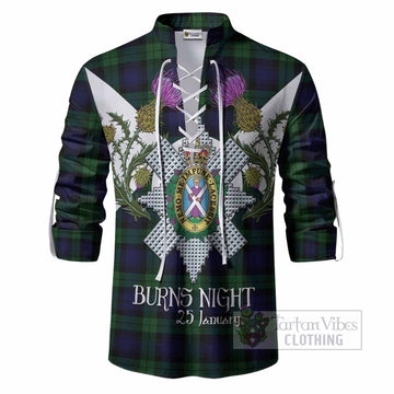 Black Watch Tartan Family Crest Ghillie Shirt Scottish Burns Night Thistle Floral