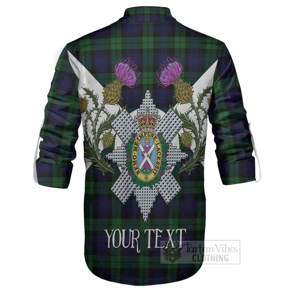 Black Watch Tartan Family Crest Ghillie Shirt Scottish Burns Night Thistle Floral