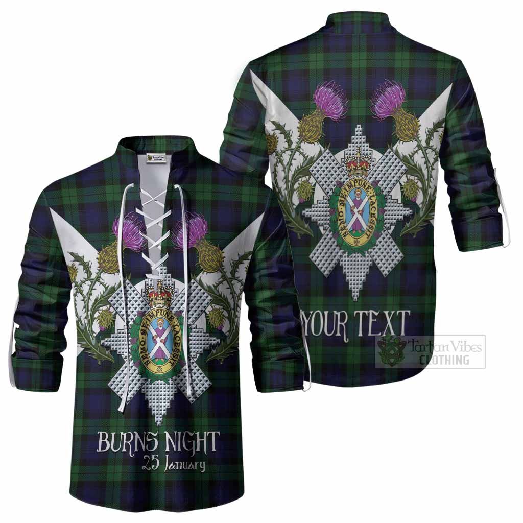 Black Watch Tartan Family Crest Ghillie Shirt Scottish Burns Night Thistle Floral