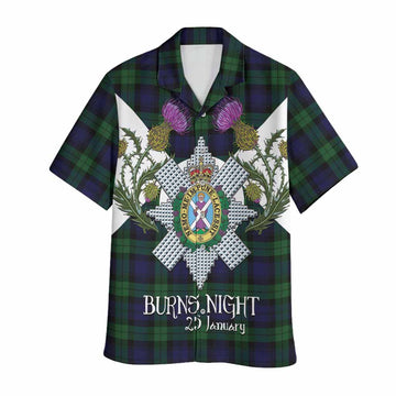 Black Watch Tartan Family Crest Hawaiian Shirt Scottish Burns Night Thistle Floral