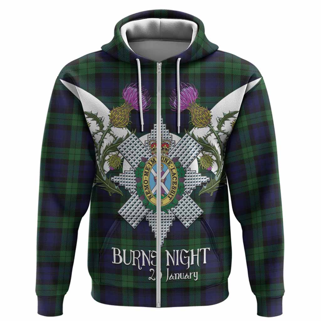 Black Watch Tartan Family Crest Hoodie Scottish Burns Night Thistle Floral