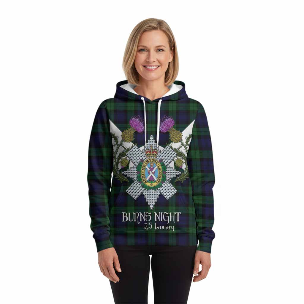 Black Watch Tartan Family Crest Hoodie Scottish Burns Night Thistle Floral